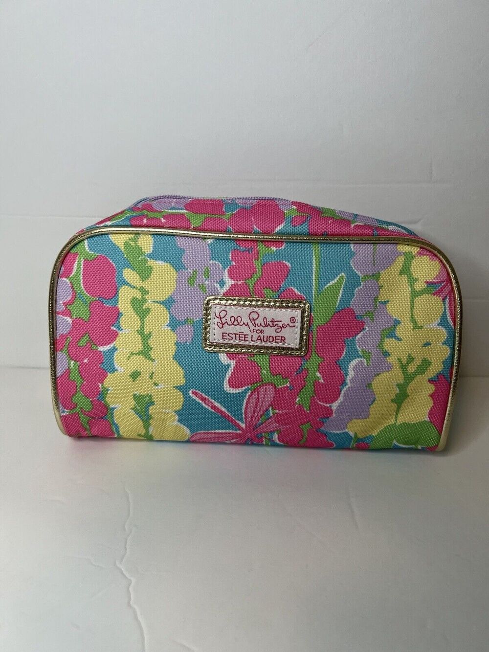 New Lilly Pulitzer Estee Lauder Make Up Bag Pink Pastel Floral Bag Pouch 9X5X2